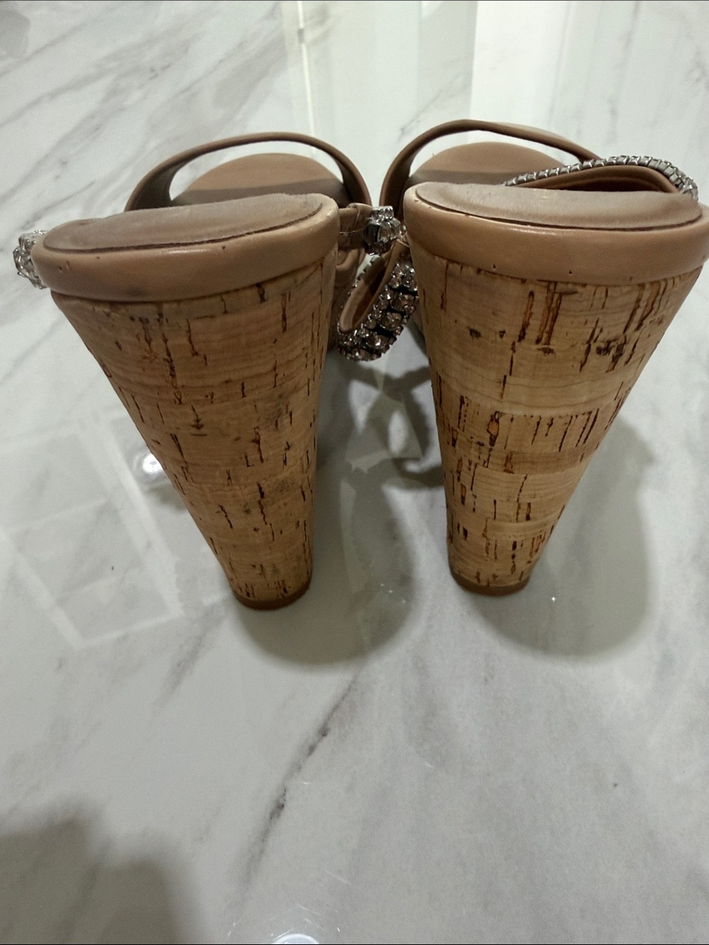 Kurt Geiger Tan Wedge Sandals with Crystal Straps - Picture 5 of 7